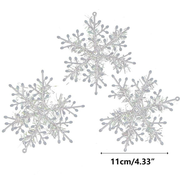 Loyerfyivos 6 Pack Plastic Silver Snowflake Ornaments Christmas Winter Decorations, Hanging Snowflake Decorations for Winter Wonderland Christmas Tree (11CM)