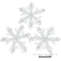BGZLEU Plastic Snowflake Ornaments, 3pcs White Snowflake Ornaments Glitter Snowflake Ornaments for Christmas Tree Window Ceiling Home Decoration Winter Wonderland Christmas Party, 9.05”