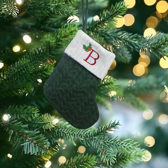 BGZLEU 7.8 inch Green Knit Monogram Christmas Stockings, Personalized Initial Christmas Stocking, Family Holiday Xmas Party Decor (Letter B)