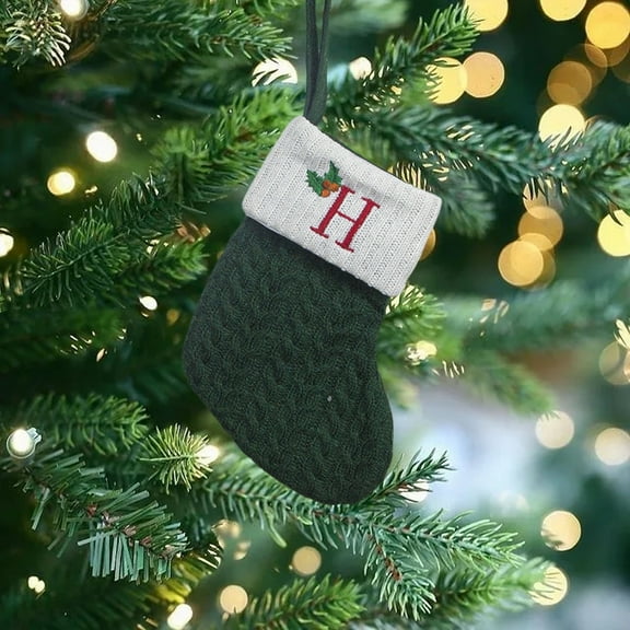 BGZLEU 7.8 inch Green Knit Monogram Christmas Stockings, Personalized Initial Christmas Stocking, Family Holiday Xmas Party Decor (Letter H)