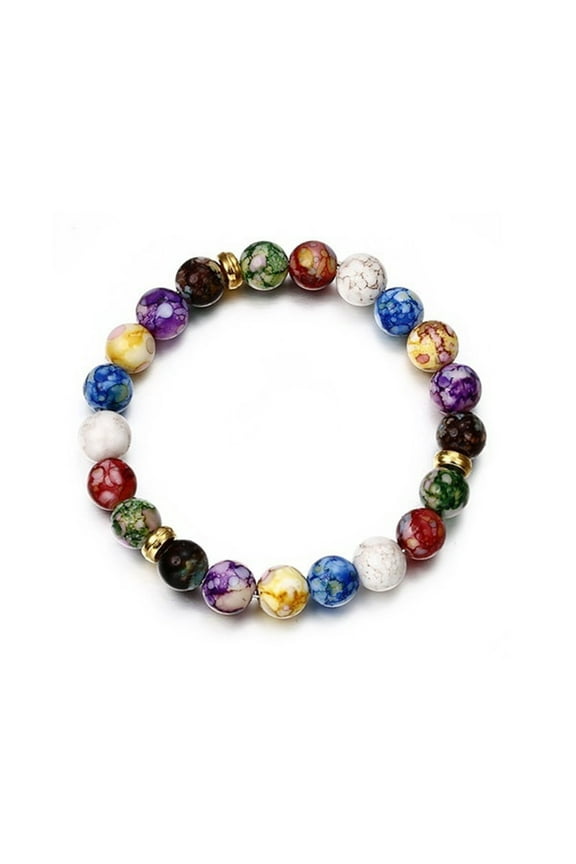 BGZLEU 7 Chakras Crystals,Agate Stone Natural Stone Strings, Healing Crystals Bracelet Handmade Natural Gemstones Beads Bracelet Elastic Natural Stone Yoga Beads Bracelet Bangle Gifts