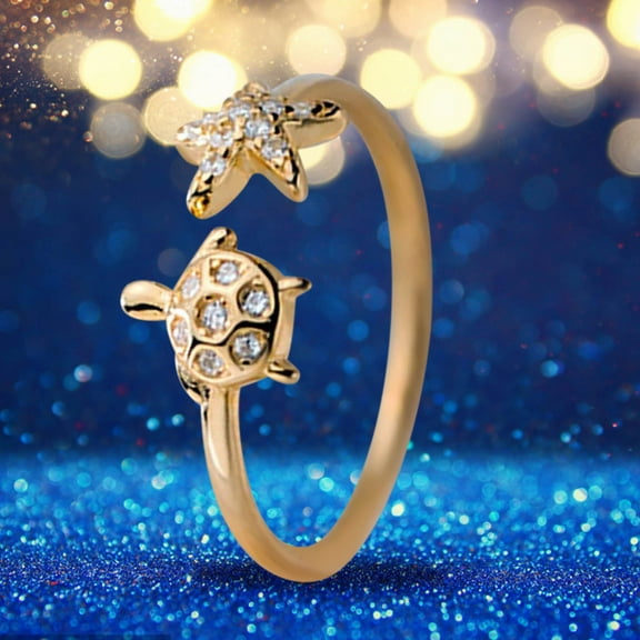 BGZLEU Adjustable Band Sea Turtle Ring,Sterling Silver Sapphire Jewelry,Ocean Themed Starfish Blue Zircon Diamond Turtle Rings,Blue Opal Rings,Sea Turtle Jewelry Longevity Gifts