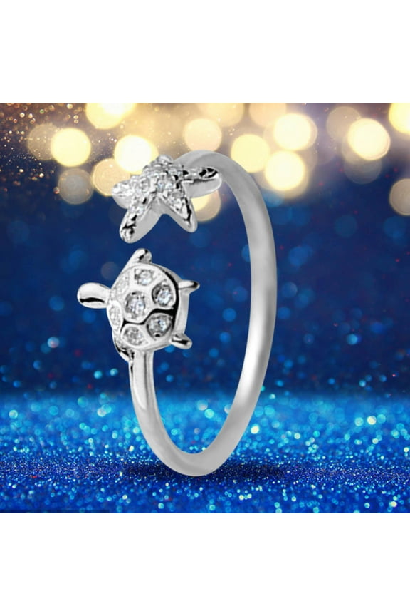 BGZLEU Adjustable Band Sea Turtle Ring,Sterling Silver Sapphire Jewelry,Ocean Themed Starfish Blue Zircon Diamond Turtle Rings,Blue Opal Rings,Sea Turtle Jewelry Longevity Gifts