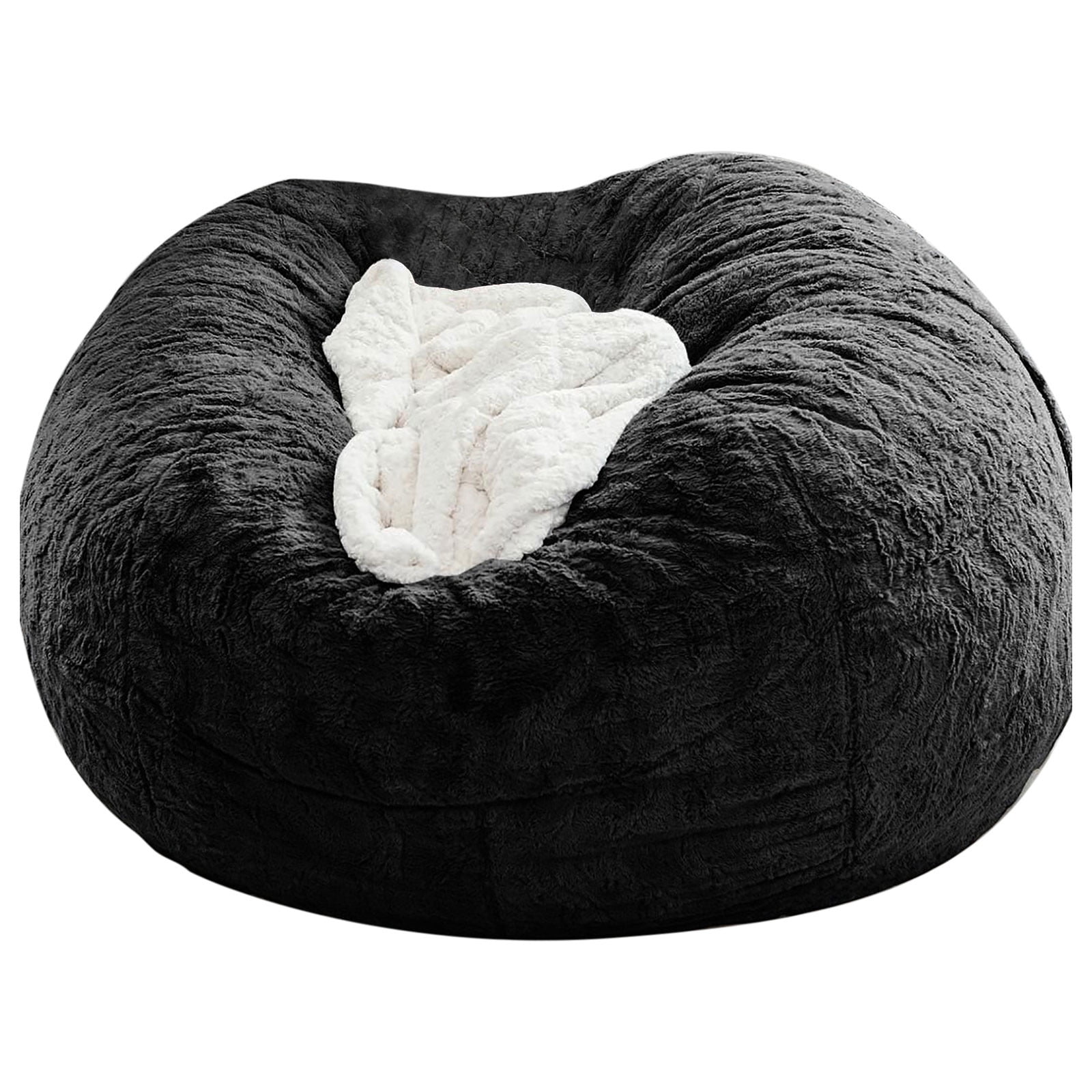 BGZLEU Bean Bag Chair Cover(it was only a Cover, not a Full Bean Bag) Chair Cushion, Big Round Soft Fluffy PV Velvet Sofa Bed Cover, Living Room Furniture, Lazy Sofa Bed Cover,4.5ft Black