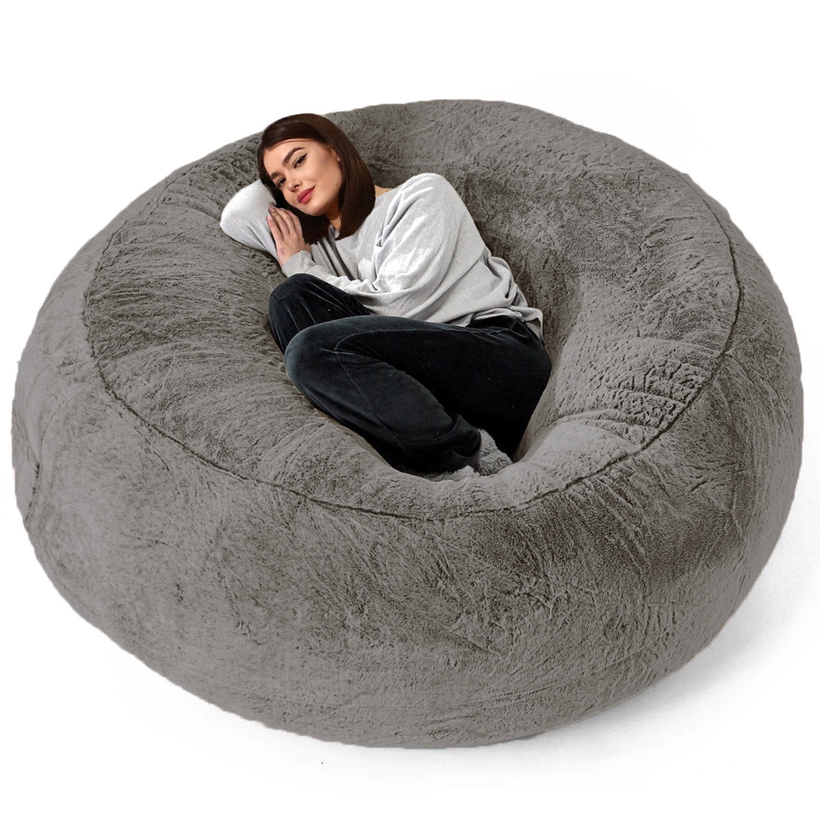 BGZLEU Bean Bag Chair Cover(it was only a Cover, not a Full Bean Bag) Chair Cushion, Big Round Soft Fluffy PV Velvet Sofa Bed Cover, Living Room Furniture, Lazy Sofa Bed Cover,4.5ft Dark Grey