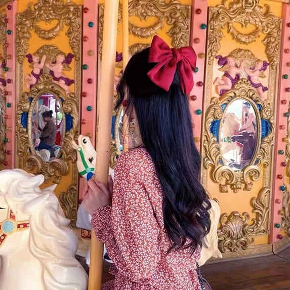 BGZLEU Bow Hair Clips Red Spring Hair Clip 1 Pack Barrettes Large Big Oversized Knot Bowknot Satin French Barrettes Snap Hair Clips Ponytail Holders Accessories for Women Girls Teens