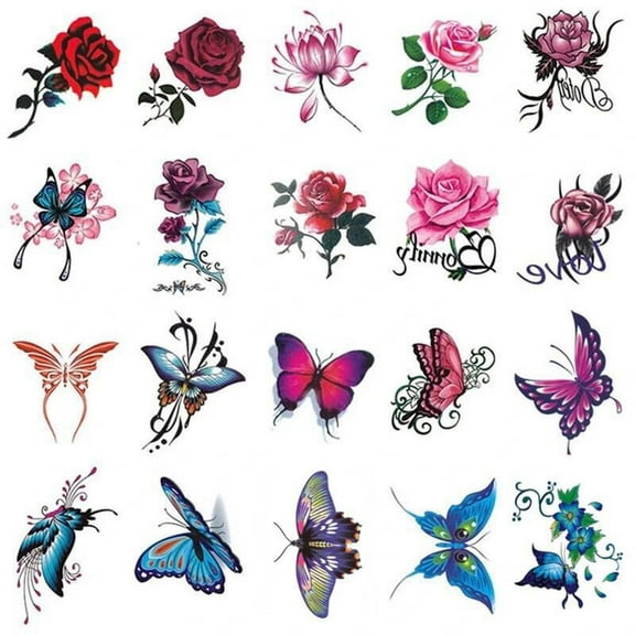 BGZLEU Butterfly Temporary Tattoos for Kids Women Girls, Fake Colorful Butterflies Wings Flower Tattoo Stickers Art Waterproof for Face Body Arm Birthday Party Favors Makeup Supplies Gifts