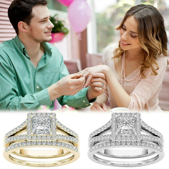 BGZLEU Carat Princess Cut Square Cubic Zirconia Engagement Ring with Wedding Band Set for Women,Womens Rings 2-in-1 Set Detachable Shiny Diamond Set Engagement Wedding Rings Inlaid Zircon