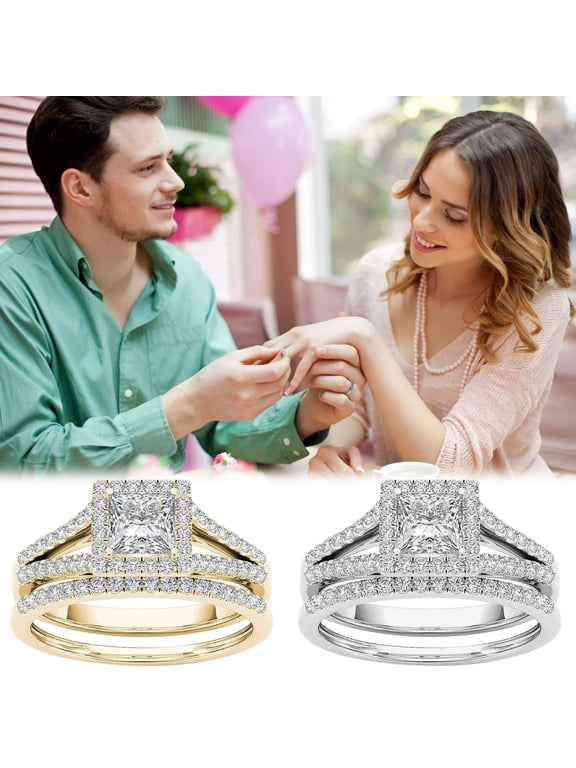 BGZLEU Carat Princess Cut Square Cubic Zirconia Engagement Ring with Wedding Band Set for Women,Womens Rings 2-in-1 Set Detachable Shiny Diamond Set Engagement Wedding Rings Inlaid Zircon