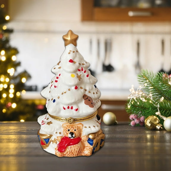 BGZLEU Ceramic Christmas Tree Candle Holder, Hand-Painted Bear Trinket Box, Hinged Jewelry Organizer, Creative Xmas Tree Trinket Treasure Case, Candy Box, Christmas Decorations for Home & Gift Giving