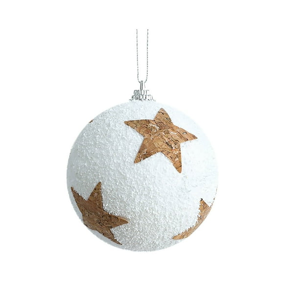 BGZLEU Christmas Balls Ornaments：White Snowballs with Star, Snowy Bauble Ornaments, Xmas Tree Decoration, Artificial Birch Ball Christmas Ornament, Winter Holiday Decoration Party Supply