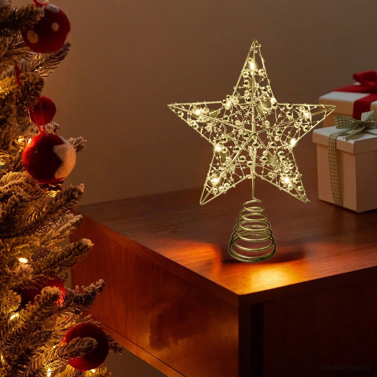 BGZLEU Christmas Star Tree Topper with LED Lights, Battery Operated 7.87 Inch Metal Hollow Design, Easy-to-Install Christmas Tree Decorations for Holiday and Christmas Home Décor, Gold