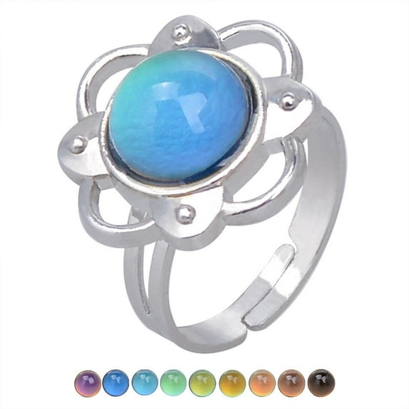 BGZLEU Color Plating Multi Color Change Oval Crystal Ring,Mood Ring,Stone Emotion Feeling Mood Ring,Open Adjustable Rings,Color Changing Mood Rings,Temperature-Control Rings