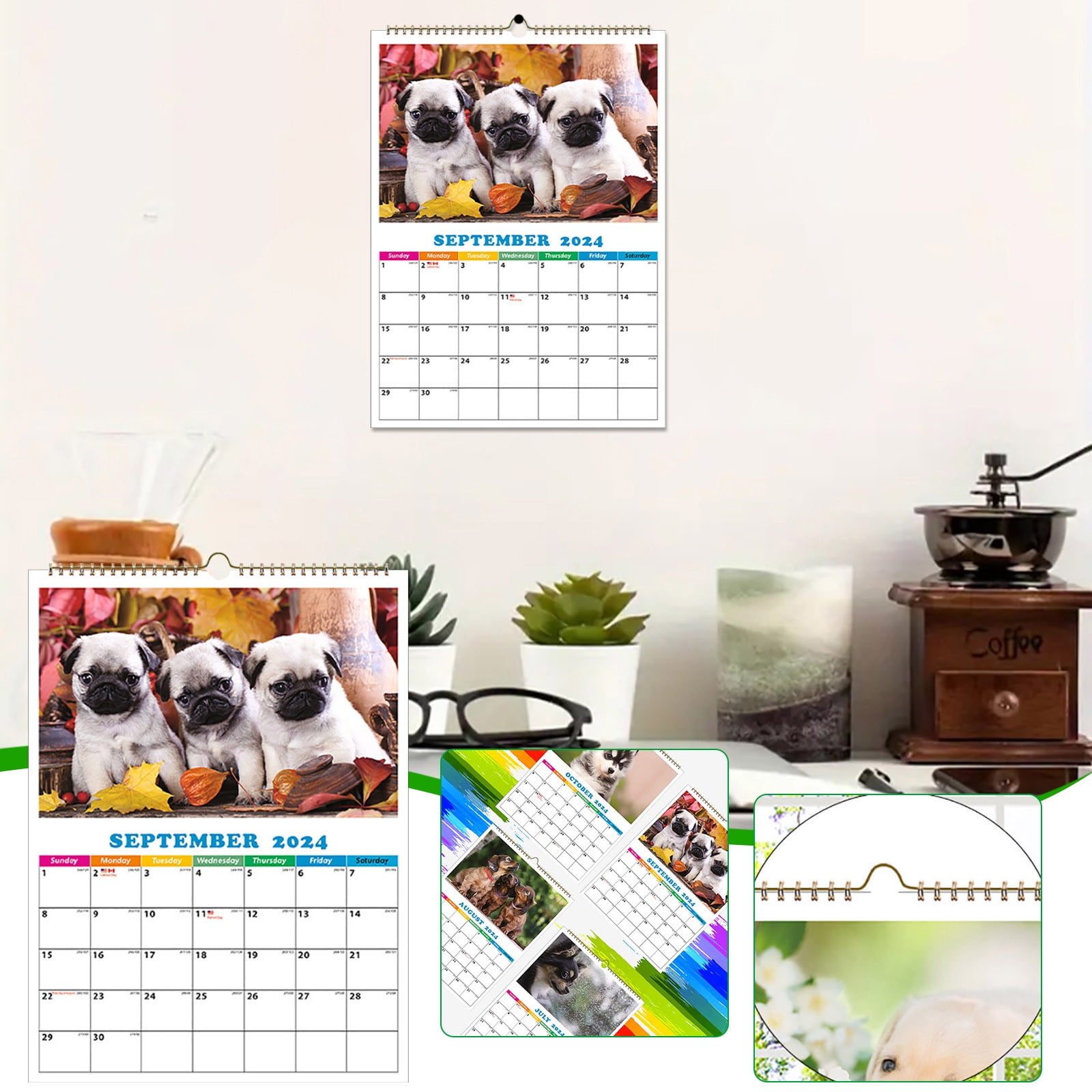 BGZLEU Cute Puppies Calendar 2024 Cute Dog Calendar 2024 Wall Calendar