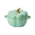 thumbnail image 1 of BGZLEU Dutch Oven Pot with Lid, 15 Oz Cute Pumpkin Ceramic Dessert Saucepan with Handle, Mini Pumpkin Bowl Baking Dish, Covered Stockpot Pottery Casserole, Halloween Thanksgiving Decor (Green), 1 of 8