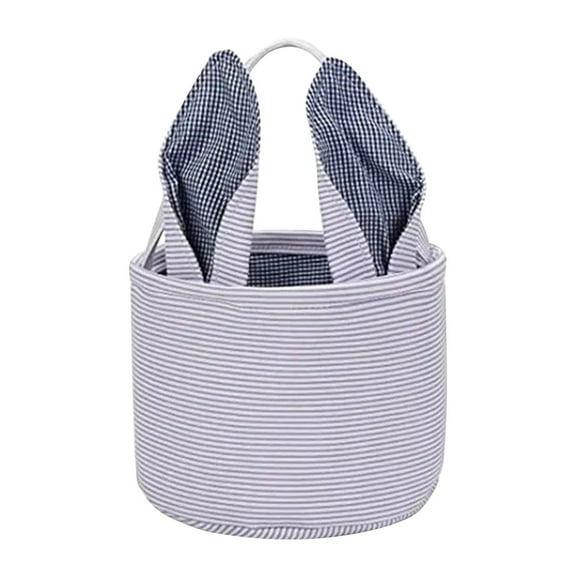 BGZLEU Easter Basket Seersucker Egg Hunt Bunny Baskets for Kids with Cute Rabbit Ears Stripe Storage Gifts Candies Personalized Easter Party Gifts