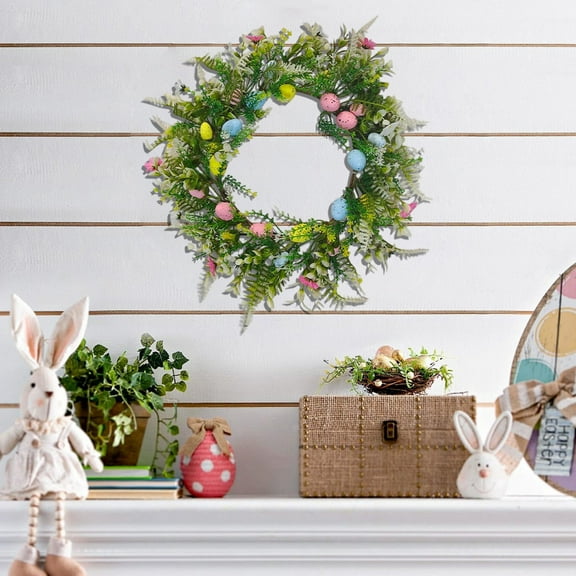 BGZLEU Easter Wreath With Eggs For Front Door Spring Assorted Twigs Flowers Decorations Colorful Indoor Outdoor Home Decor Patio Porch