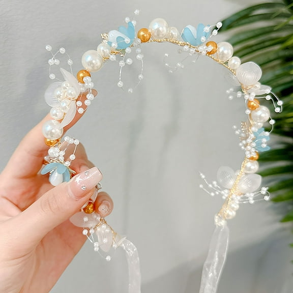 BGZLEU Flower Girl Headpiece,Pearl Bridal Headband, Flower Girl Hair Accessory, Rhinestone Princess,Flower Girl Crown,Cute Wedding Hair Accessories for Kids,Girls Vine Hair Band-A