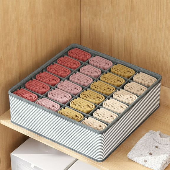 BGZLEU Gray Stripe Foldable Storage Cubes,Drawer Underwear Organizer Dividers,under Cabinet Organizer,24-Cell Fabric Storage Boxes for Lingerie,Socks,Ties