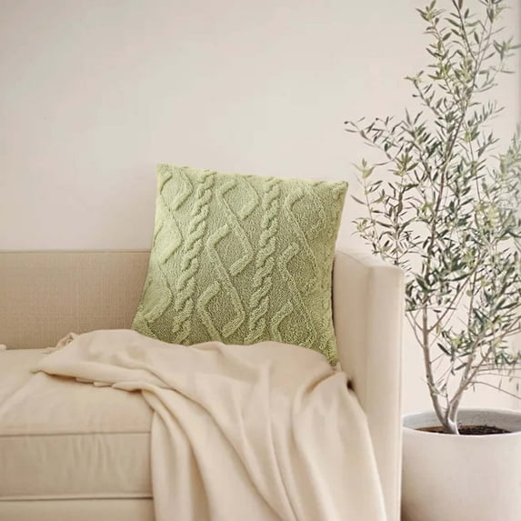 BGZLEU Green Throw Pillow Covers 18x18 inch Fall Decorative Throw Pillow Covers Soft Plush Faux Wool Couch Pillow Covers Farmhouse Couch Throw Pillows Boho Shells Soft Plush Wool Pillowcases