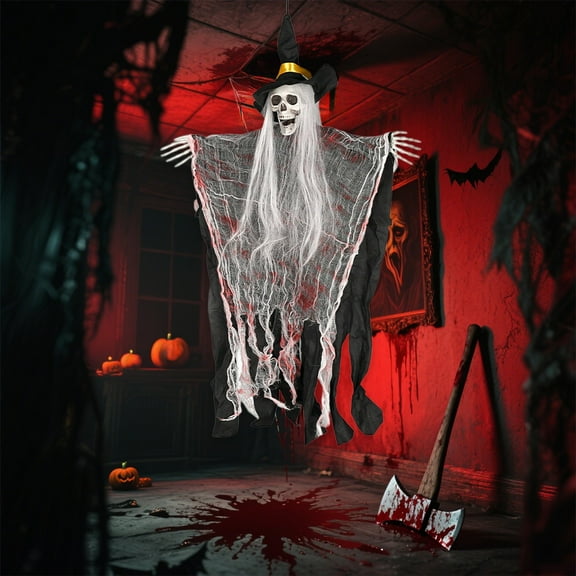 BGZLEU Halloween Decoration Skeleton Hanging Ghost Witch With Hat Skeleton Hanging Ghost Haunteds House Room Scene Decoration Props