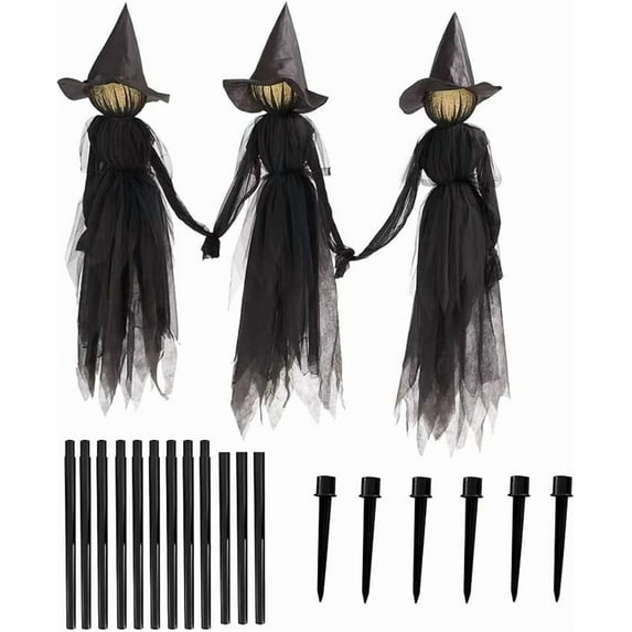 BGZLEU Halloween Decorations Outdoor – 4.9 FT Light Up Witch Stakes (Set of 3) with Warm-Color LED Lights, Scary Witches Halloween Yard Decor for Lawn, Garden, Party Prop