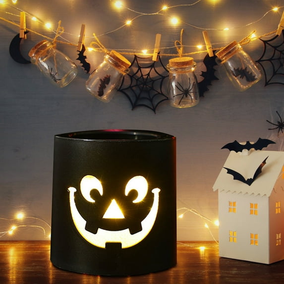 Loyerfyivos Halloween Flameless Candles Lamp,Halloween Fireless Candles,Electric Candle,Fake Candles,Halloween Theme Pattern Led Candle Holder Led Light for Parties, Table, Indoor, Bedroom