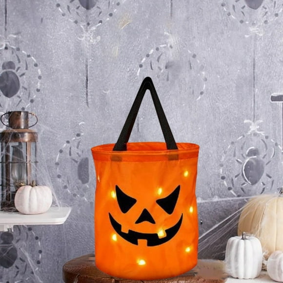 BGZLEU Halloween LED Light Up Trick Or Treat Bags,Light Led Up Halloween Trick Or Bucket Pumpkin Candy Large Bags Halloween Bucket Multipurpose Goodie Bag for Kids - B