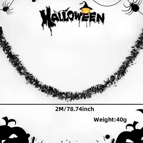 Loyerfyivos Halloween Tinsel Garland, 80ins Halloween Metallic Foil Hanging Party Decorations with Bat Pumpkin Head Skull for Parade Floats Door Frame Christmas Birthday Party Supplies Indoor Outdoor