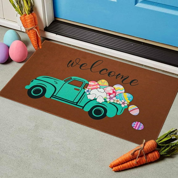 BGZLEU Happy Easter Decorative Door Mat Bunny Eggs Welcome Doormat for Indoor Outdoor, Spring Floor Mat Entry Rug Non-Slip Washable for Porch Front Door Entrance 24x16 Inch