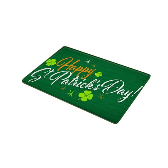 BGZLEU Happy St. Patrick's Day Door Mat Green Shamrock Clover Print Front Door Mat with Anti-Slip Rubber Back Irish Felt Doormat for Indoor Outdoor Kitchen Home Decor, 16 x 24 Inch