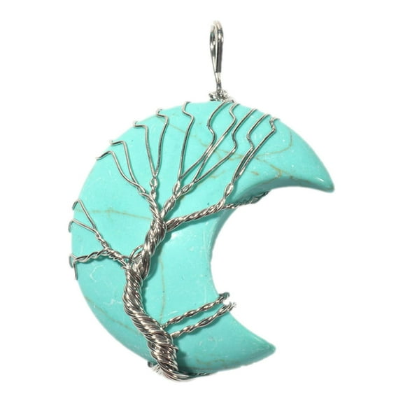 BGZLEU Healing Crystal Necklace, Tree Life Wire Wrapped Crescent Moon Necklace, Natural Stone Pendant Necklaces, Mothers Day Gifts for Mom, Gemstone Jewelry Gifts for Women