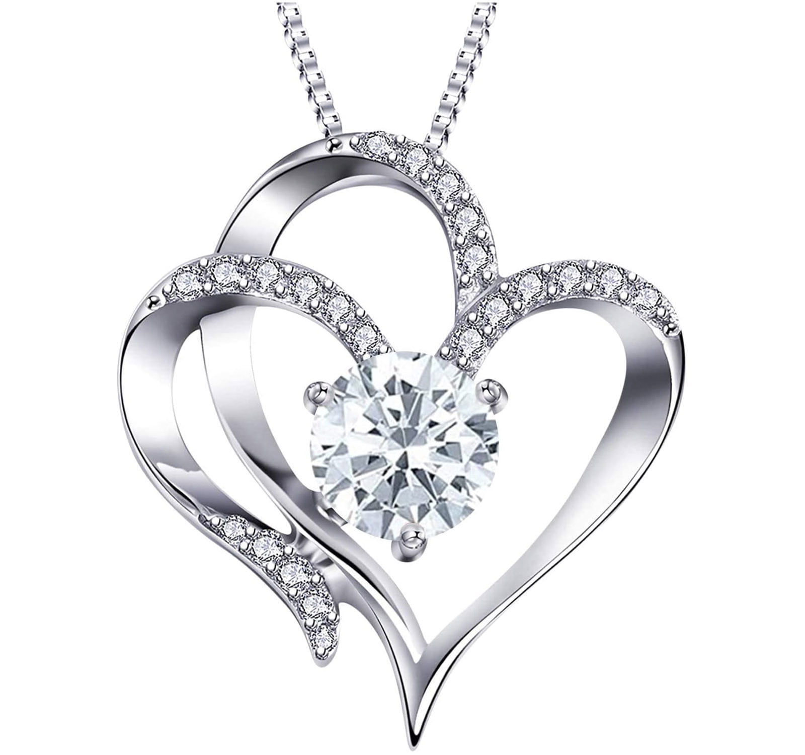 Personalized Birthstone Heart Necklace For Women - 2 Stones, Rose Gold, Sterling Silver With Cubic Zirconia | Customizable Gift For Mom, Wife, Girlfriend - View #4