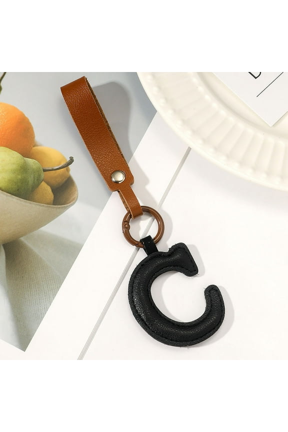 BGZLEU Initial Letter Keychain,Brown Leather Alphabet Keychain with Easy Clasp,Key Car Key Bag Key Ring for Women Mens