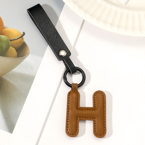 BGZLEU Initial Letter Keychain,Brown Leather Alphabet Keychain with Easy Clasp,Key Car Key Bag Key Ring for Women Mens