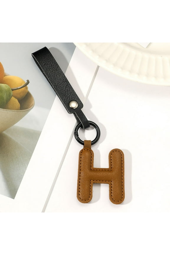BGZLEU Initial Letter Keychain,Brown Leather Alphabet Keychain with Easy Clasp,Key Car Key Bag Key Ring for Women Mens