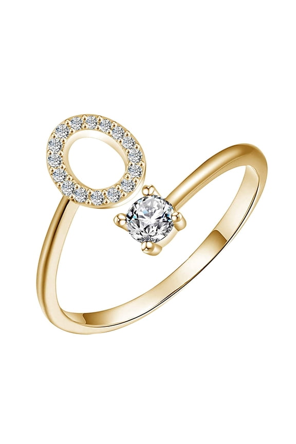 BGZLEU Initial Letter Ring for Women Golden Stackable Alphabet Rings with Initial Adjustable Crystal Inlaid Initial Rings(O)