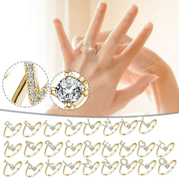 BGZLEU Initial Letter Ring for Women Silver Stackable Alphabet Rings with Initial Adjustable Crystal Inlaid Initial Rings