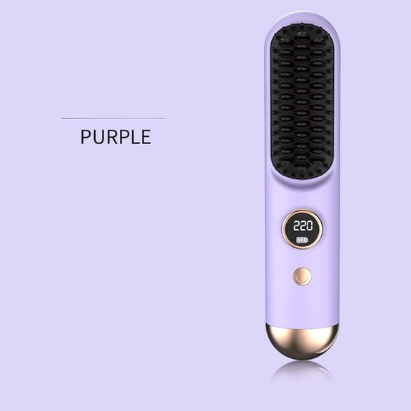 BGZLEU LCD Screen Cordless Hair Straightener Curler 2 in 1, Portable Mini Hair Straightening Brush for Travel Negative Ionic Fast Heating Hot Comb for Women, Folding Brush, Purple