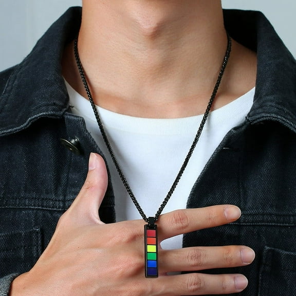 BGZLEU LGBT pendant,Gay Lesbian Necklace,Rainbow Necklace,Rainbow Rectangular Pendant,Stainless Steel Rainbow Necklace,Gay and Lesbian Pride Pendant,Rainbow Flag Lesbian Gay Pride Jewelry
