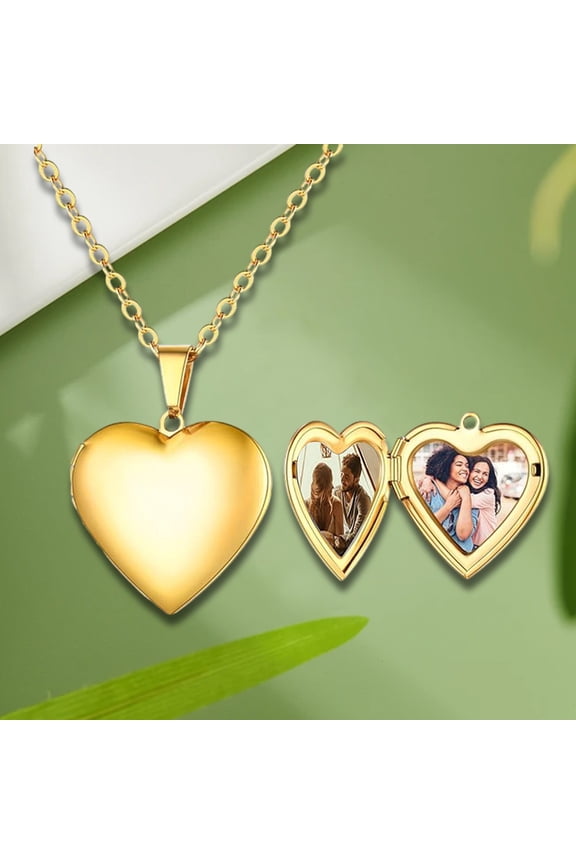 BGZLEU Love Heart Locket Pendant that Holds Pictures Polished Lockets Pendant Birthday Gifts , Love Open Heart Photo Locket Necklace with Picture inside-Stainless Steel for Women(Golden)