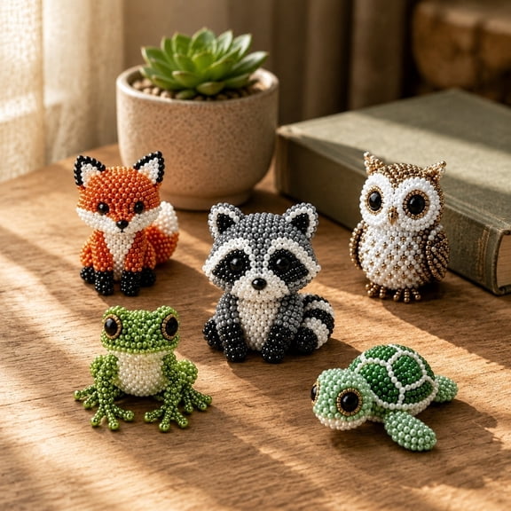 BGZLEU Mini 3D Beaded Animal DIY Kit for Adults & Teens,Set of 5 Different Handmade Cute Bead Animals Set with Colorful Beads,Jewelry Art Craft Kit for Creative DIY Projects,B(Raccoon etc.)