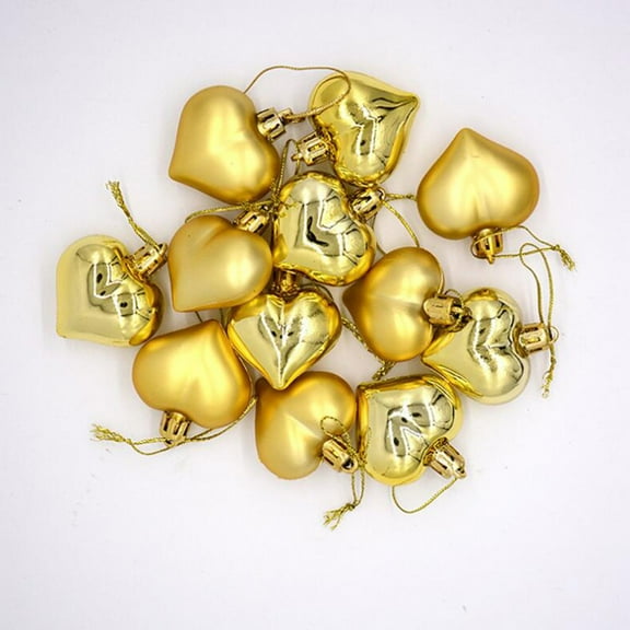 BGZLEU Mini Plastics Heart Ornaments (Set of 12) - Great Gift Idea, Vintage-Style Decorations for Christmas, Valentine's Day, Special Occasions, Hanging Home Decor and Parties (Gold)