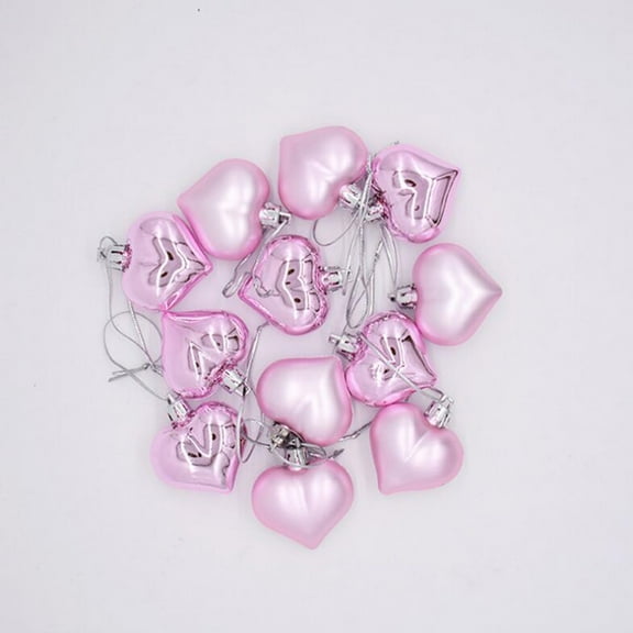 BGZLEU Mini Plastics Heart Ornaments (Set of 12) - Great Gift Idea, Vintage-Style Decorations for Christmas, Valentine's Day, Special Occasions, Hanging Home Decor and Parties (Pink)