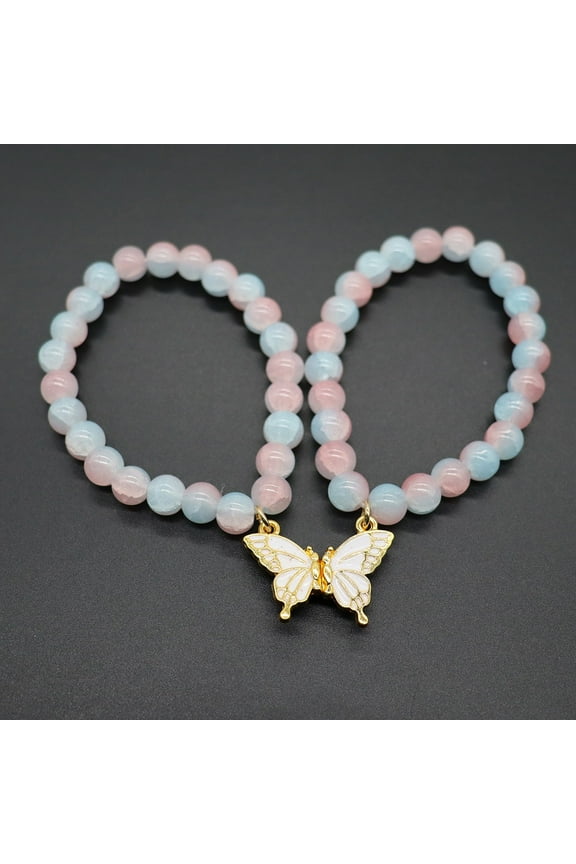 BGZLEU Natural Crystal Matching Bracelets for Couples, Magnetic Matching Friendship Bracelets for 2, GF and BF Bracelets Christmas Valentines Jewelry for BFF Women Men（Pure White Butterfly）