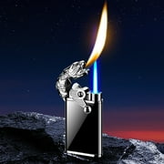 BGZLEU Outdoor Magic Dual Flame Lighter,Cool Tiger Fancy Double Jet Flame Refillable Lighters Wind-Proof and Waterproof Unusual Creative Metal Gift for Men Black