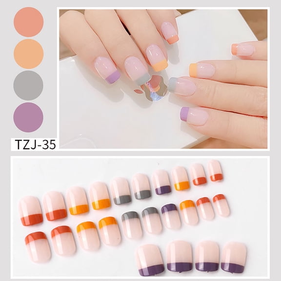 BGZLEU Press on Nails Fake Nails,French Tips Full Cover False Nails with Designs,24 Pcs Stick on Nails for Women and Girls,Bling Glossy 3D Flower False Nail Tips Artificial Nails Finger Manicure-24pcs