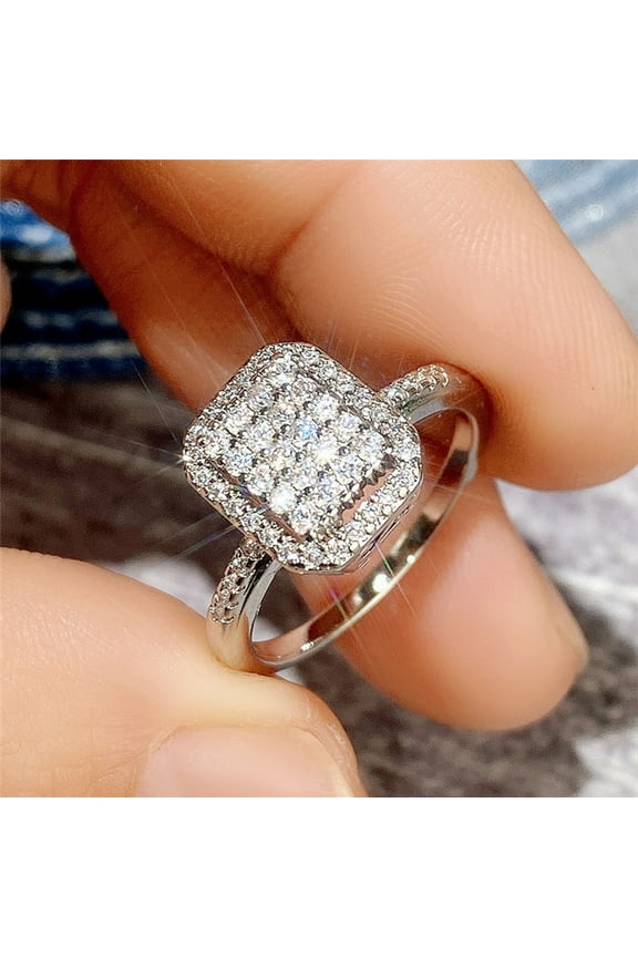 BGZLEU Princess Cut Crystal Silver Ring,Engagement Promise Eternity Ring,AAA White Cubic Zirconia Full Diamond Ring,CZ Eternity Engagement Wedding Band Ring,Cubic Zirconia Promise Halo Ring