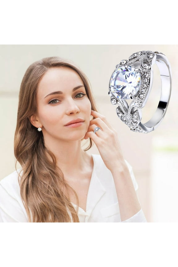 BGZLEU Princess Cut Crystal Silver Ring,Engagement Promise Eternity Ring,AAA White Cubic Zirconia Full Diamond Ring,CZ Eternity Engagement Wedding Band Ring,Cubic Zirconia Promise Halo Ring