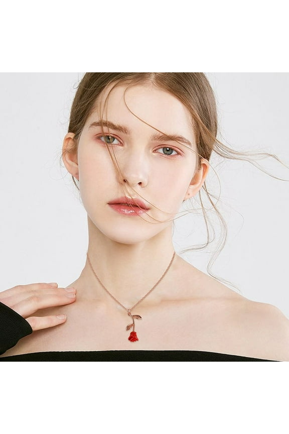 BGZLEU Red Simulated Coral Carved Rose Flower Pendant,Long Black Rose Necklace,Gothic Necklace,Goth Necklace,Emo Grunge Necklaces,Halloween Necklace,Costume Jewelry,Christmas Gift